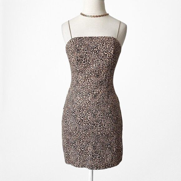 Vintage Y2K Brown Animal Leopard Mini Bodycon Dress Size 0/S - Picture 3 of 6
